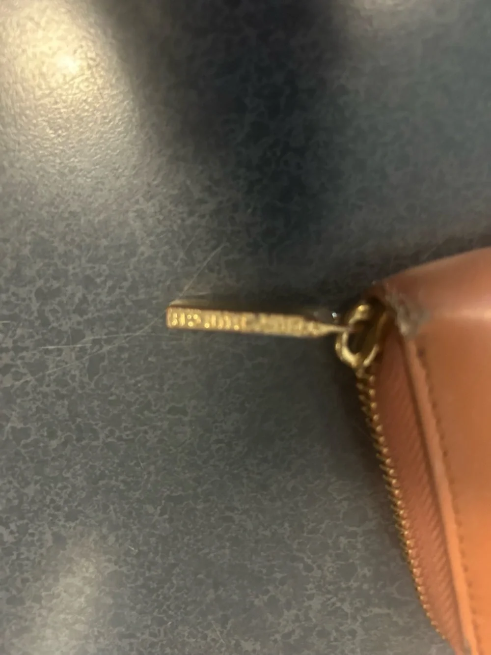 Tory Burch Cognac Leather Wristlet with Gold Logo